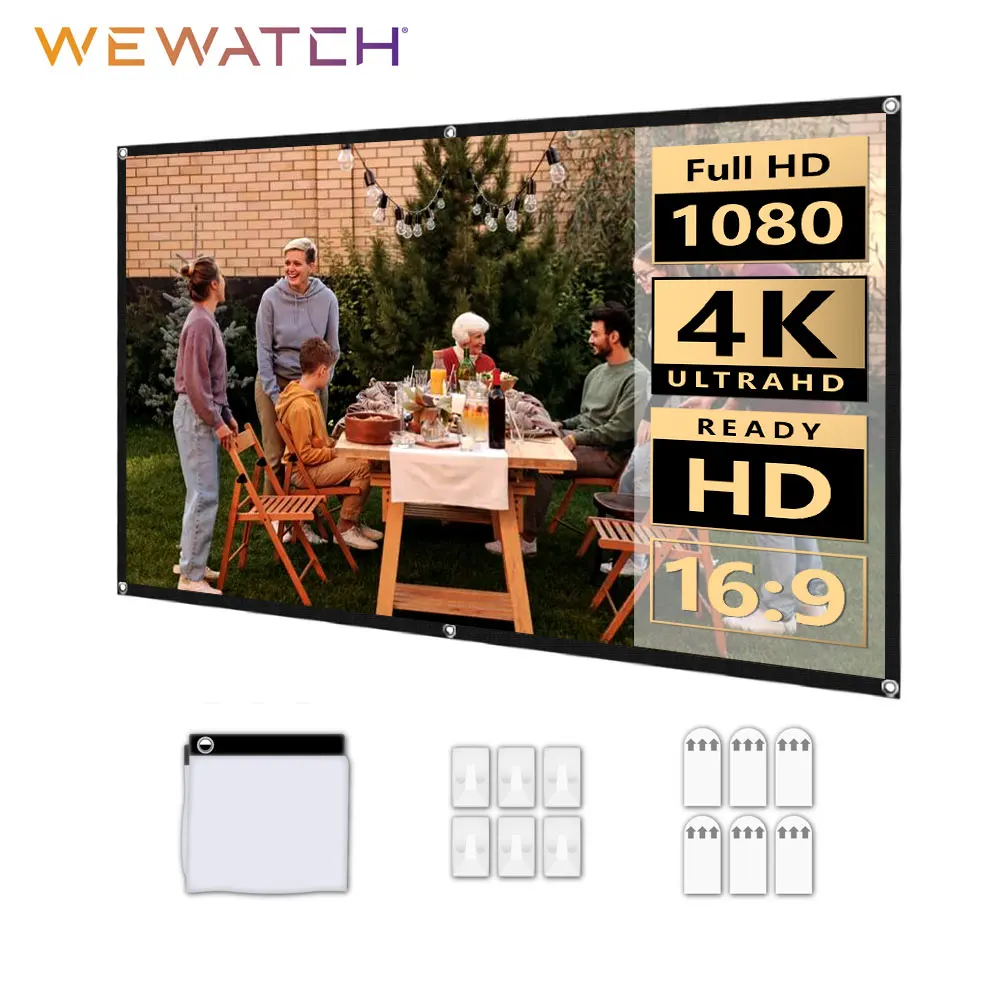 WEWATCH PS5/PS6 Portable 100/120 Inch Screen HD 16:9 Fabric Cloth High Brightness Reflective Foldable Projector |