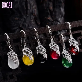 

Thai silverwoman earrings real S925 Sterling Silver opal Earrings for woman antique style drop et al atmospheric female models