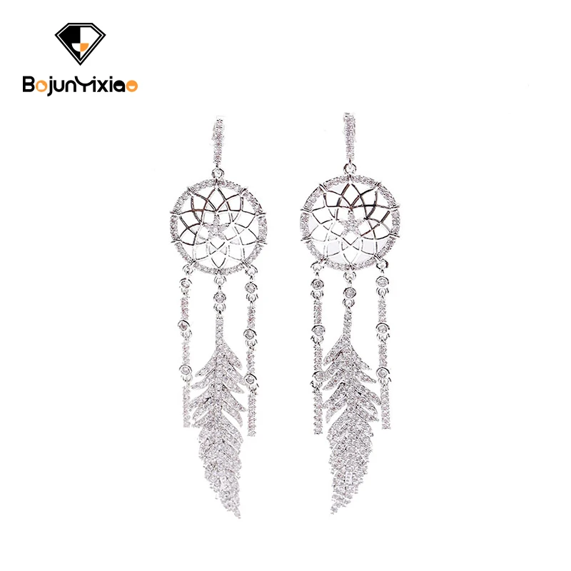 

Temperament luxury dream catcher earrings fashion hipster personality retro feather earrings pendant exaggerated fringe earrings