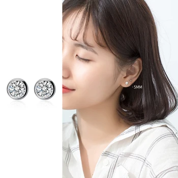 

Mocanie Mini Tiny Anti-Allergy Round Zircon 925 Sterling Silver Stud Earring for Women Geometric Ear Pin Fine Jewelry Kids Gift