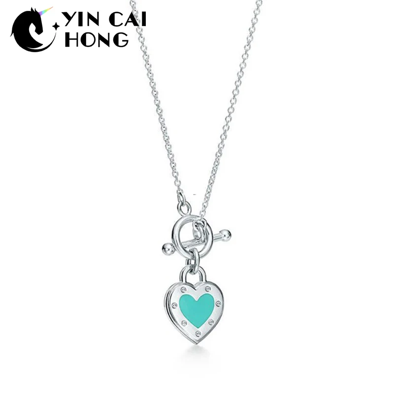 

NEW Charm Gift 925 Sterling Silver Blue Heart Lock TIFF Attractive Elegance Temperament Necklace World Jewelry