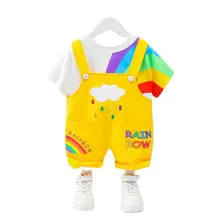 Ropa de dibujos animados para niños y niñas, camiseta de moda, pantalones cortos, 2 unids/set/conjunto, ropa deportiva informal para niños pequeños