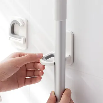 

Bathroom Organizer Traceless Wall Mounted Broom Holder Nail-Free Storage Brush Self Adhesive Home Door Clamp Mop Hook