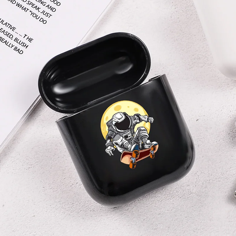 

Cartoon Astronauts for Apple Airpods 2 1 Case Luxury Black Hard Bluetooth Headphone Protective Case for Airpods Hard Cases
