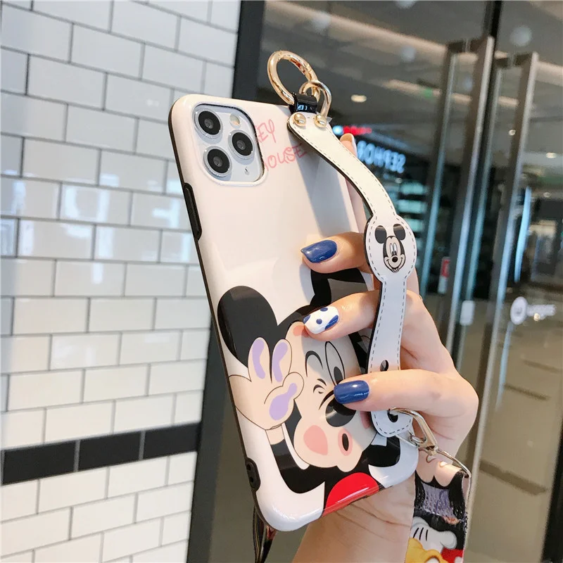 Disney Cartoon Mickey Minnie Mouse Daisy Donald Duck Wrist Strap Lanyard Phone Case For IPhone 12 Pro Max 11 7 8 Plus X XR SE XS