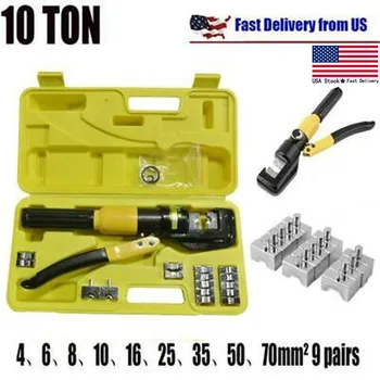 

10 Ton Hydraulic Wire Battery Cable Lug Terminal Crimper Crimping Tool w/ Case