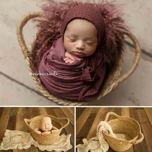 Реквизит для фотосъемки новорожденных из натурального льна, тканый двойной бочонок, реквизит для фотосъемки новорожденных, позирующий диван, тканая корзина ручной работы