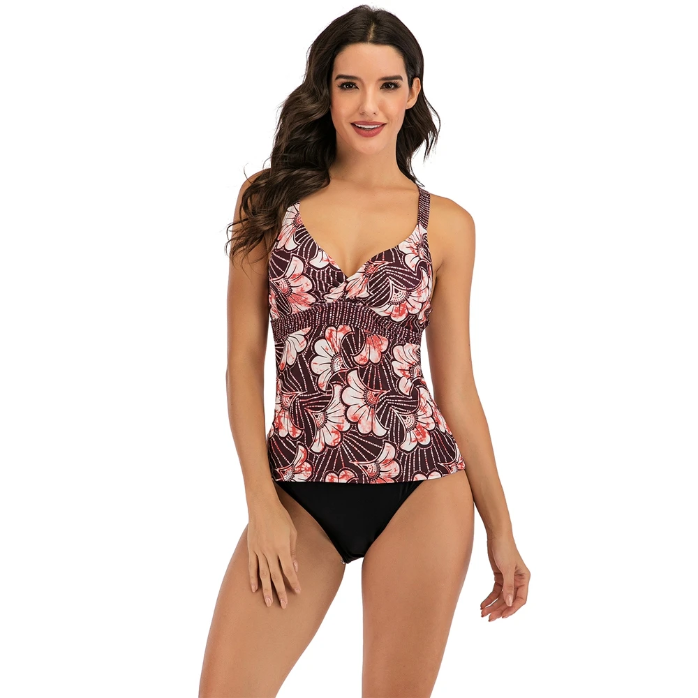 

Tengweng 2020 New Floral Print Tankini Swimsuit Plus size Sport Two Piece Swimwear Push up Bikini Female Bathing suit Shorts 4XL