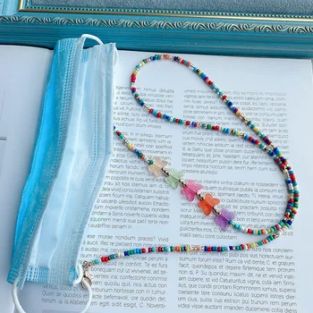 

8 Colors Boho Colorful Beads Butterfly Anti-lost Face Cover Lanyard Adjustable Mask Chain Necklace Strap Holder for Women Kids