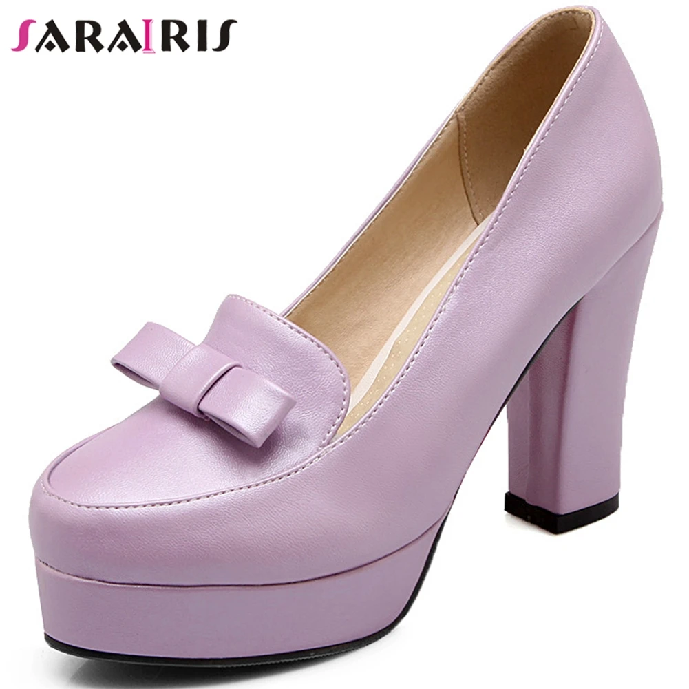 

SARAIRIS New Female Office Fashion Solid Platform Pumps Ol High Block Heels Pumps Women Spring Elegant Shallow Shoes Woman