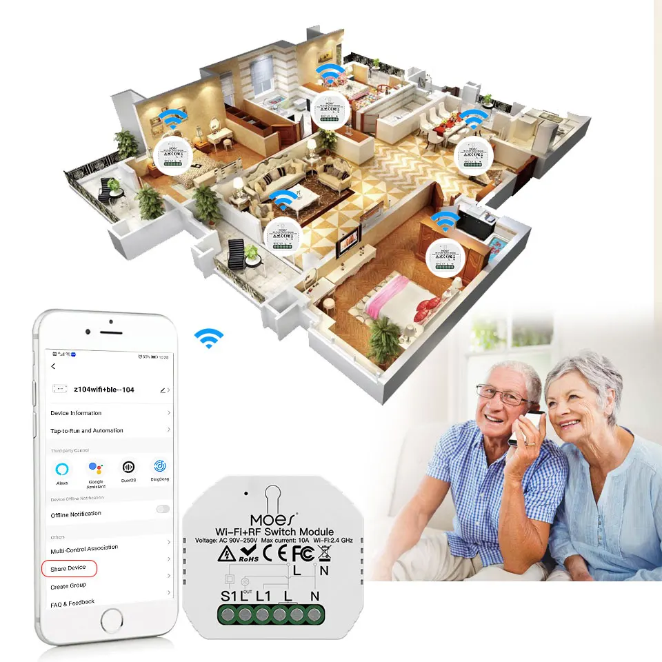 MOES Wifi Smart Light Switch Diy Breaker Module Smart Life/Tuya APP Remote Control,Works with Alexa Echo Google Home 1/2 Way