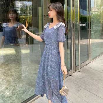 

2111# Summer Korean Fashion Printed Chiffon Maternity Nursing Long Dress Summer Thin Breastfeeding Clothes Pregnancy Feeding