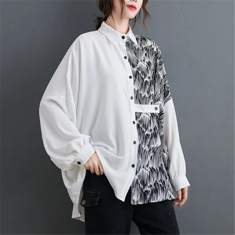 plum-size-women's-2020-new-autumn-outfit-patchwork-collared-loose-shirt-with-long-sleeves-slimming-design-blouse