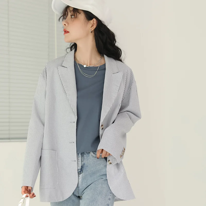 

2019 Autumn New Style Korean-style British Style BF Style Small Plaid Suit Casual Coat Women's Elegant Loose-Fit Suit