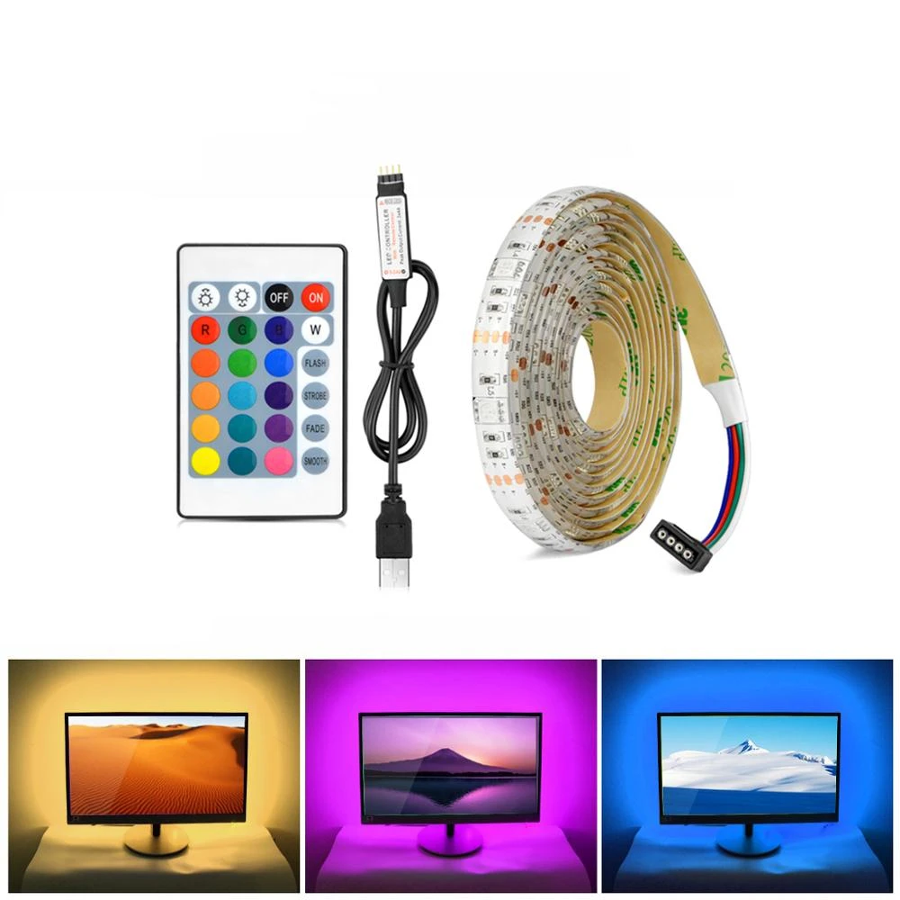luces led strip light rgb 5050 5v usb cable white real rgb 5m led ribbon diode diy tv backlight flexible led lights decor