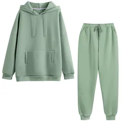 Hoodie 2 peças conjunto feminino outono sólido oversized moletom conjunto casual de manga longa lã topos calças compridas treino terno outfits