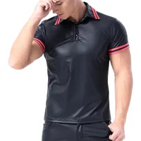 Plus Size Mens T-shirts Faux Leather Short Sleeve Shirts Tee Sports Fitness Body Shapers Streetwear Undershirts Casual Outfits - Image 3