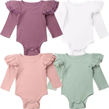

Autumn Spring 4Color Newborn Baby Girl Clothes Tops Long Sleeve Solid Ruffles Bodysuit Sunsuit Outfit Set