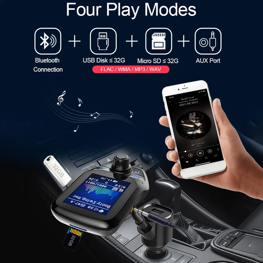 MP3 плеер Автомобильный комплект свободные руки fm-передатчик USB зарядное устройство Музыка ЖК-дисплей Многофункциональный интерфейс AUX четыре режима Bluetooth