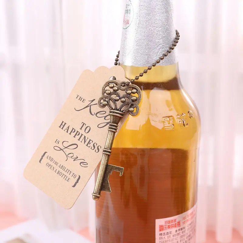 50x Vintage Skeleton Key Bottle Opener+Tags Card Wedding Party Favors Souvenirs