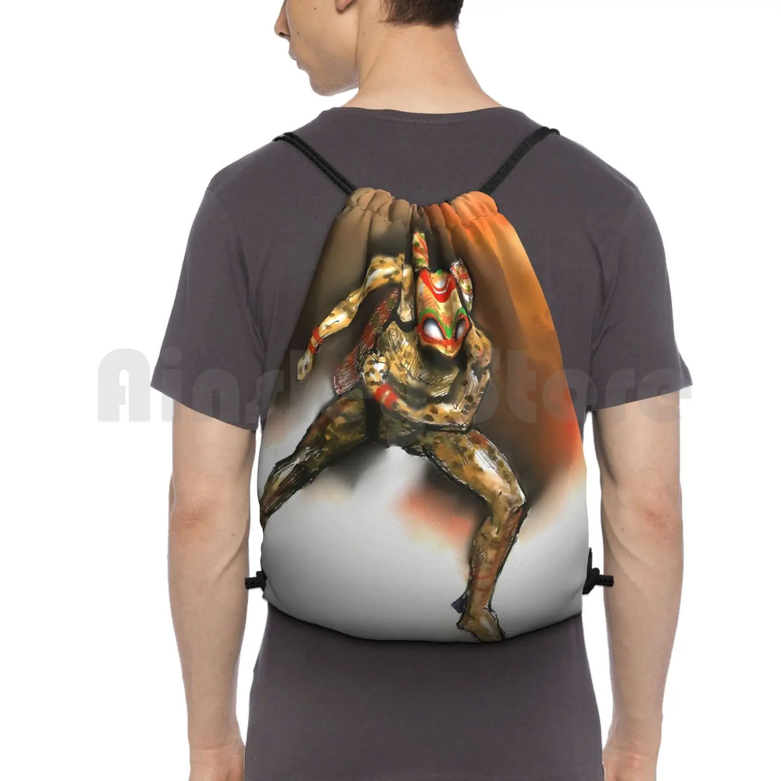 Manfrog & The Jet Pack Zaino Borsa Con Coulisse Equitazione Arrampicata Borsa Da Palestra Supereroe Frogman Flying Cartoon Comic