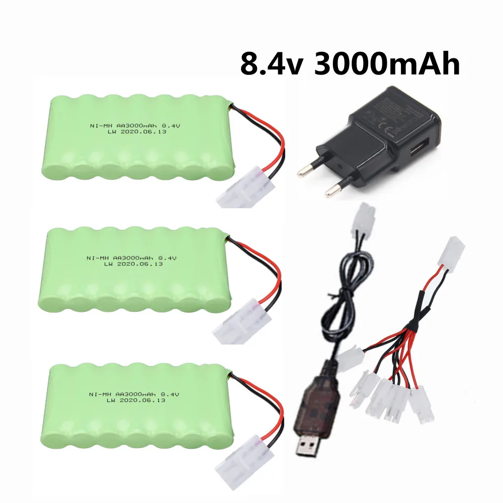 8.4V 3000Mah Battery Charger Set Per Rc Serbatoio Auto Giocattolo Treno Barca Robot Pistola Aa Nimh 2400Mah 8.4V Batteria Ricaricabile