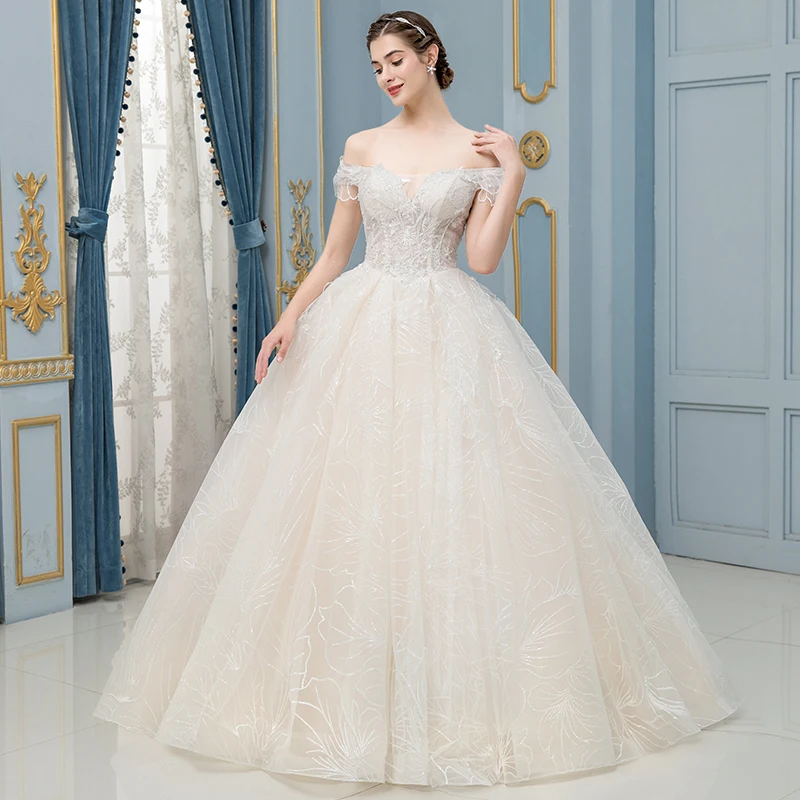 DressbLee цвета слоновой кости свадебное платье бальное платье с горловиной лодочка суд Поезд свадебное платье es Кружева Вышивка Свадебные платья vestido-de-noiva - Цвет: Ivory