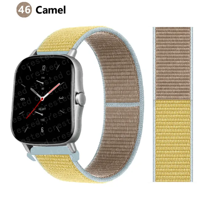 20/22mm Nylon band For Amazfit GTS/2/2e/GTS2 Mini/GTR 3 Pro 42mm/47mm/GTR2/2e/stratos 2/3 Sport Loop Bracelet Amazfit bip strap Camel 48
