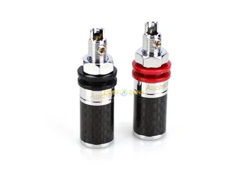 

4pcs Hi-End Rhodium plated Carbon Fber Couple Terminals Red Black Connector HiFi Amplifier Terminal Speaker Binding Post(Short）