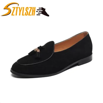 

Italian Style Men's Suede Leather Loafers Tassel Casual Shoes Designer Scrub Slip On Wedding Footwear Classic Fashion Man Flats