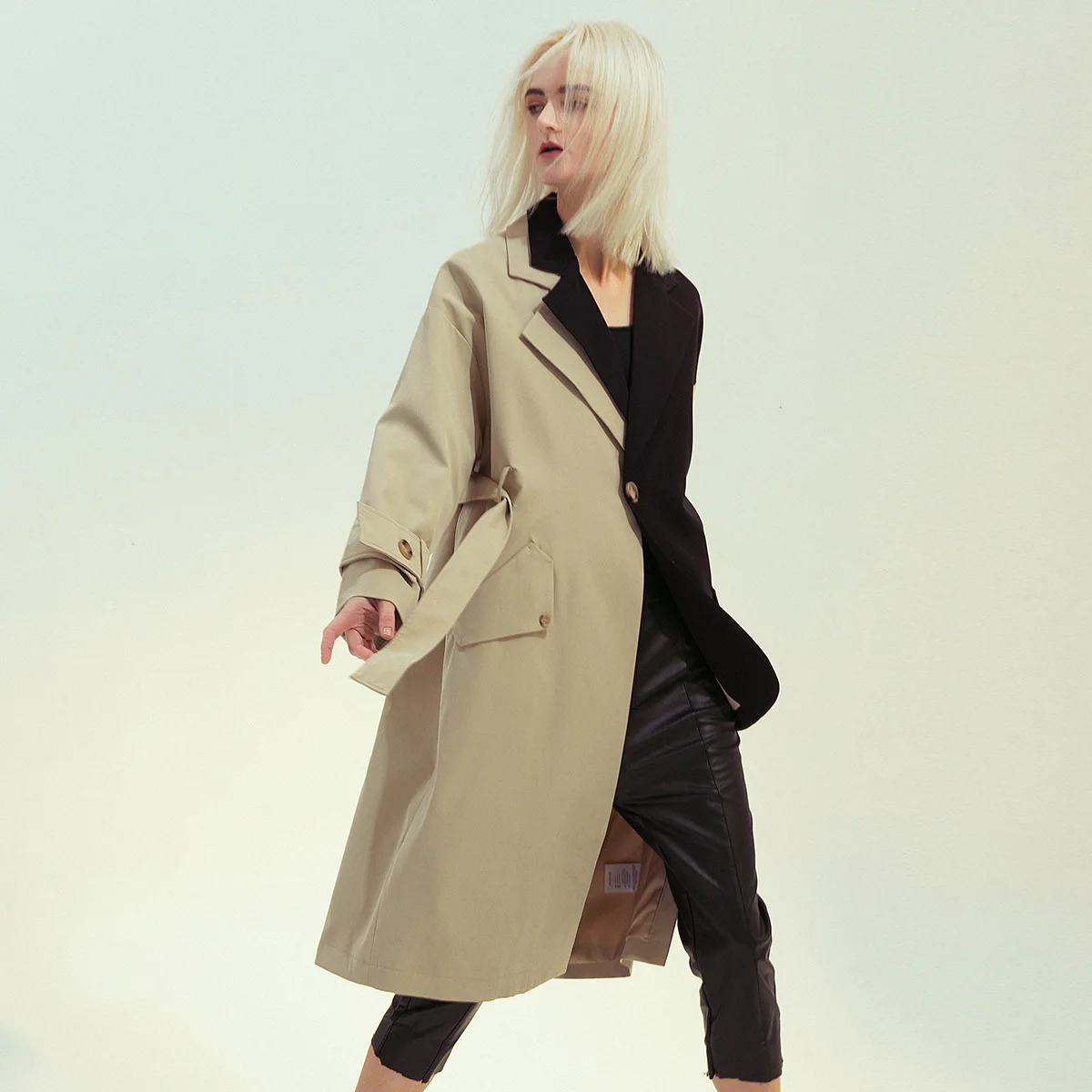 

2020 New Spring Handsome British-Style Retro Khaki Non-symmetrical Length Cool Trench Coat Suit Jacket Women's Overcoat OF1247