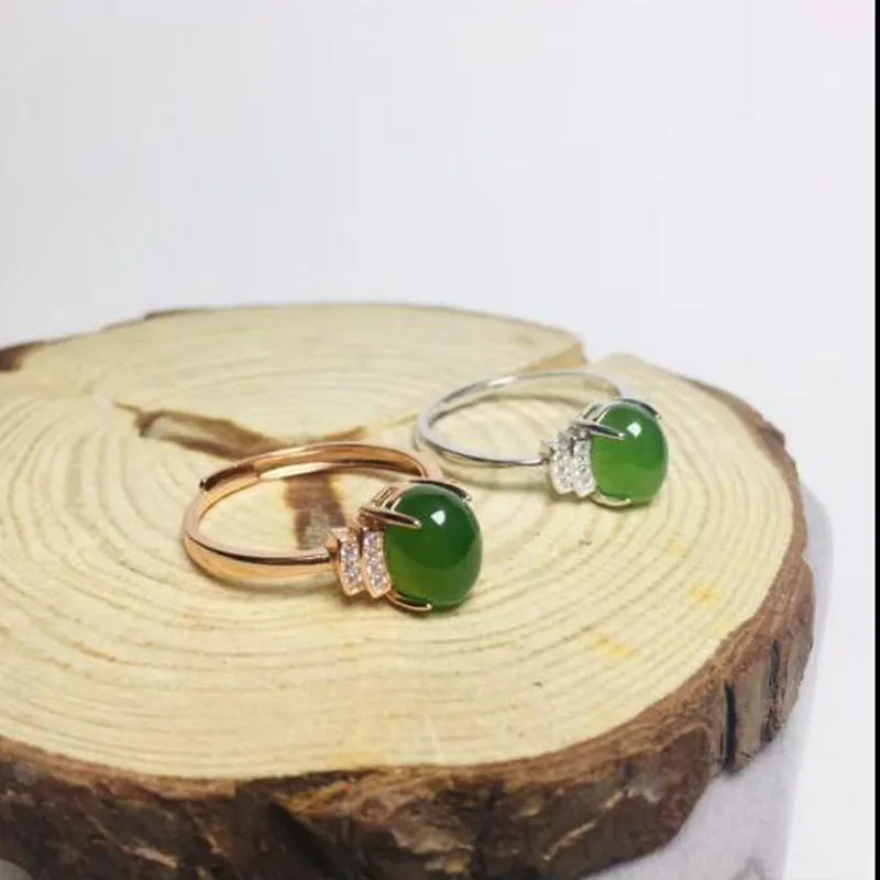 Настоящее сертифицированное натуральное Хотан Jade Jasper 925 пробы серебро Мужские Женские Амулет зеленый нефрит обручальные кольца размер регулируемый