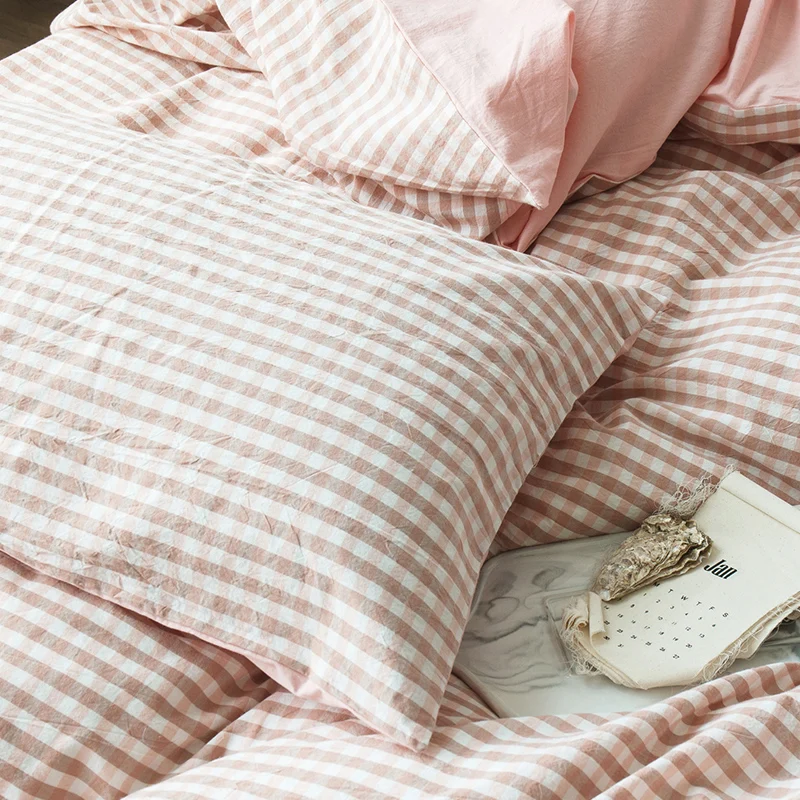 Простой Классический Комплект постельного белья ярд окрашенный промытый хлопок кровать набор AB сторона пододеяльник плоский лист
