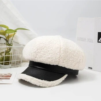

Japanese art octagonal hat female autumn and winter warm retro painter hat cap