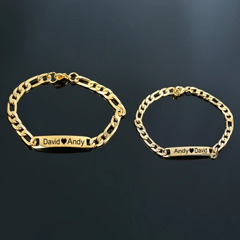 

Customized Engraving Nameplate Couple Bracelet Stainless Steel Chain Id Tag Bracelets For Lover Valentines Day