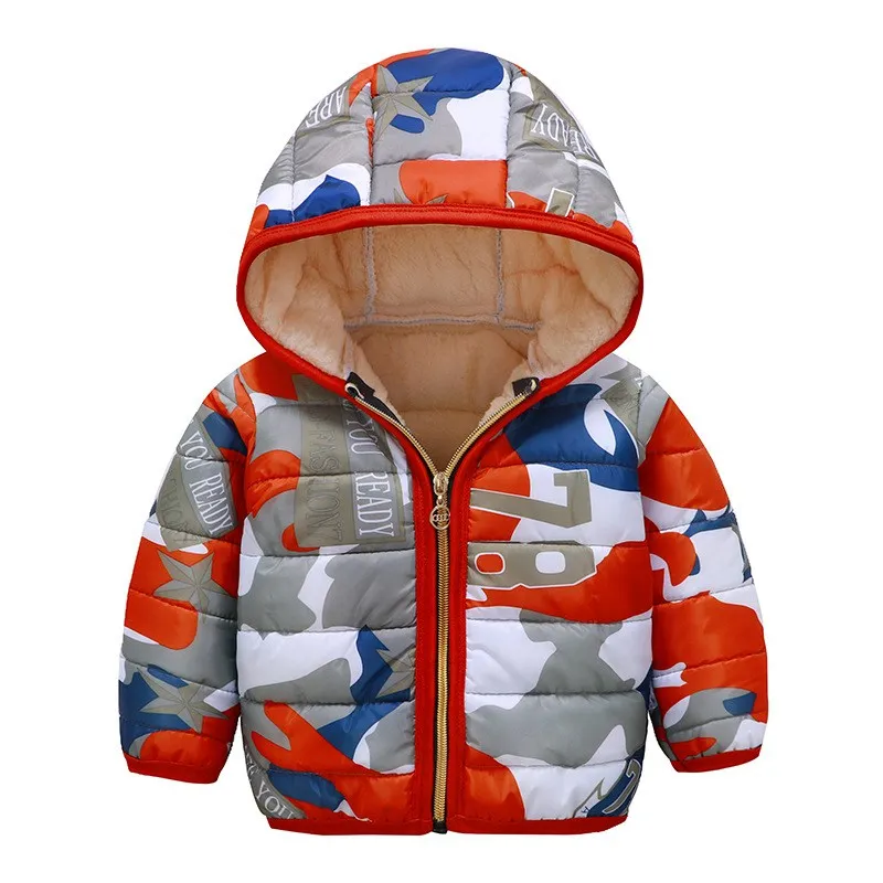Новинка года; Зимний пуховик для маленьких мальчиков и девочек; теплая верхняя одежда на молнии с камуфляжным принтом; Детское пальто с капюшоном; однотонная парка; куртки - Цвет: Style 1