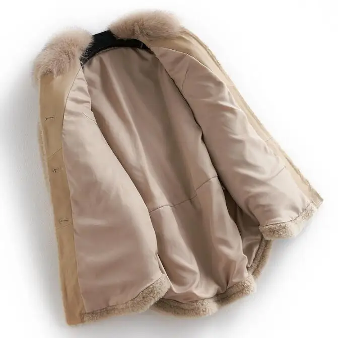 Натуральное меховое пальто с лисьим меховым воротником шерстяная куртка осенне-зимнее пальто женская одежда корейская овечья шерсть замшевая подкладка ZT3600
