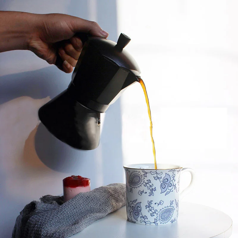 GUNOT алюминиевый чайник Moka, матовый текстурированный кофейник, обогреваемая Итальянская Кофеварка, чайник эспрессо, Перколятор, кухонные инструменты