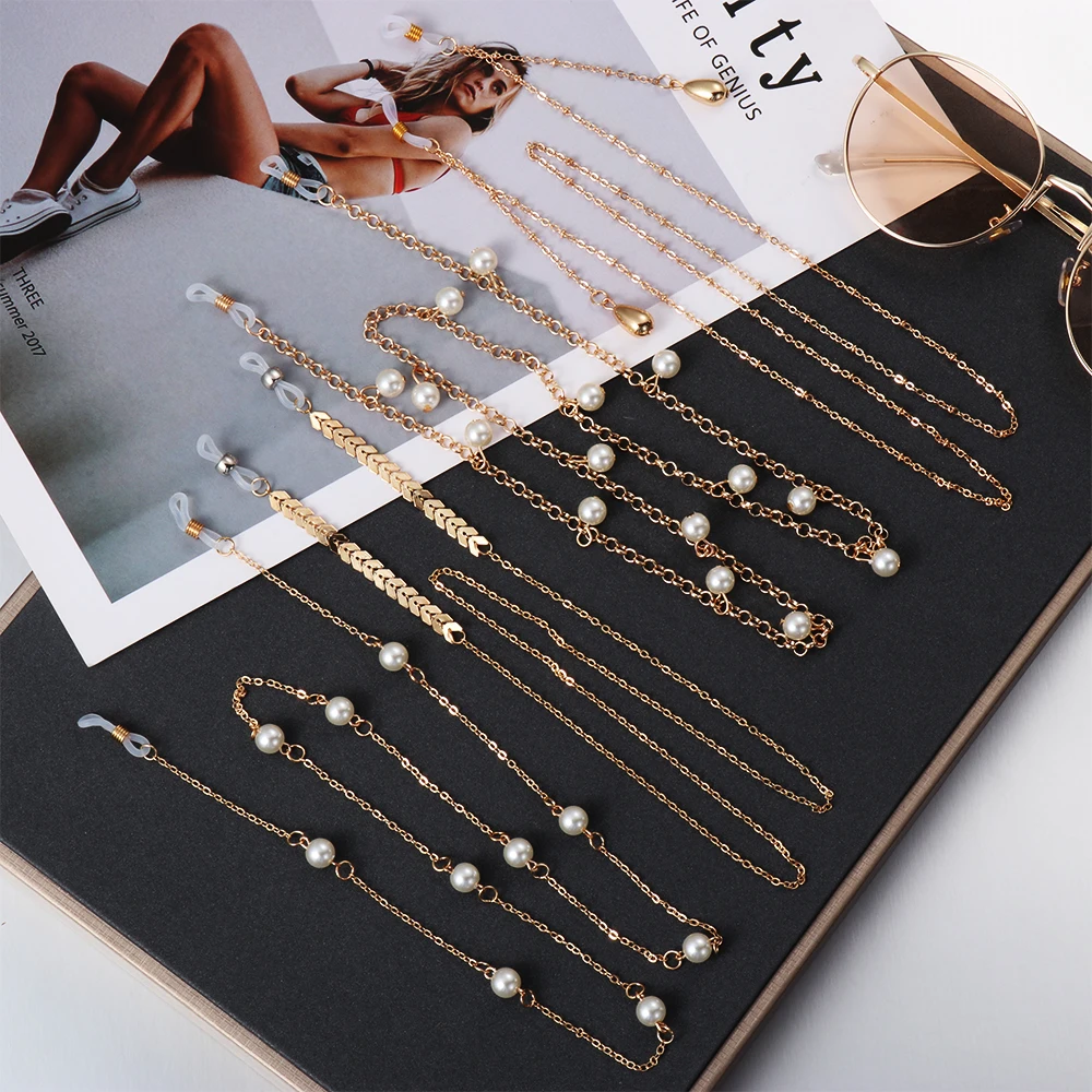 Women Fashion Pearls Sunglasses Chains Gold Eyeglasses Chains Sunglasses Holder Necklace Eyewear Retainer Accessories 1PCs glasses chain,glasses retainer