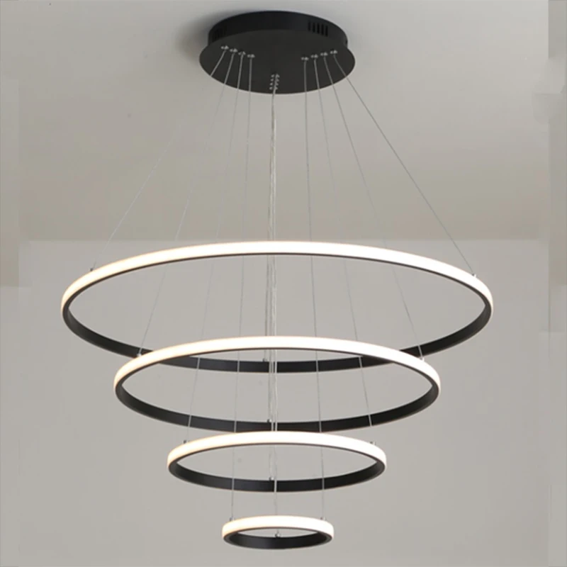 

Black White Color Modern pendant lights for living room dining table hanging Circle Rings LED Lighting ceiling Lamp fixtures