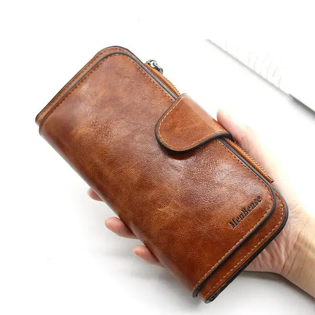 Women's wallet made of leather Wallets Three fold VINTAGE Womens purses mobile phone Purse Female Coin Purse Carteira Feminina Brown