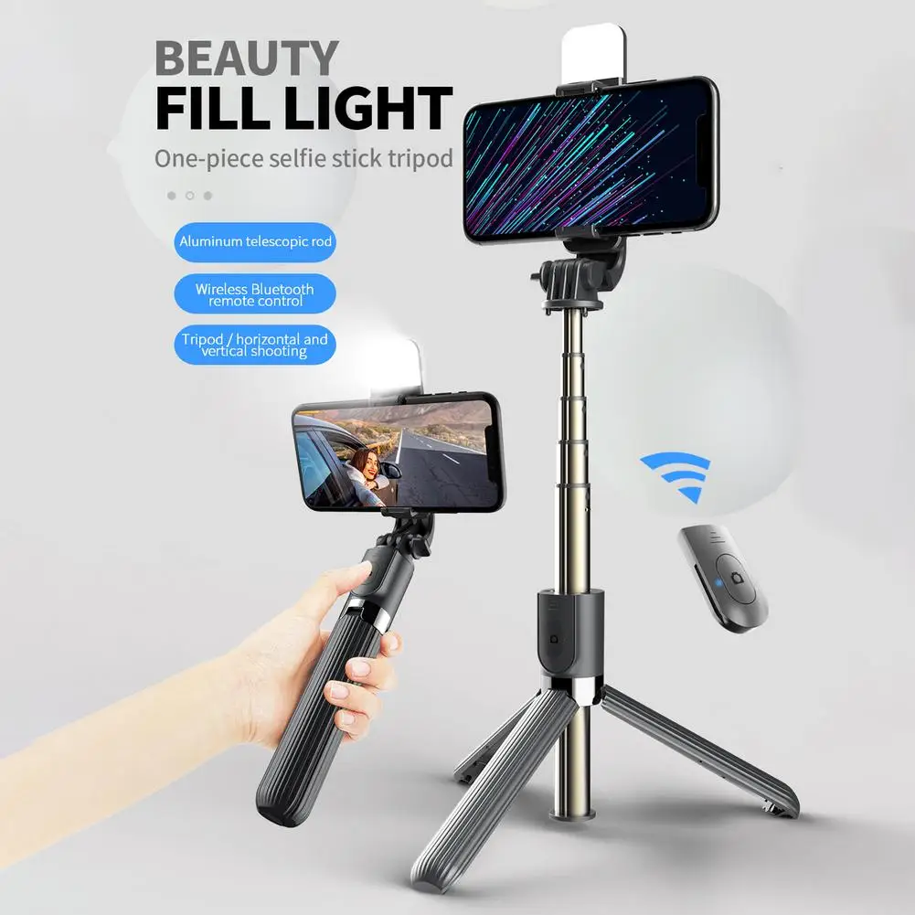 

Universal Phone Bluetooth Selfie Stick Tripod 2-in-1 Adjustable Foldable Mobile Phone Holder with Fill Light For iOS Android