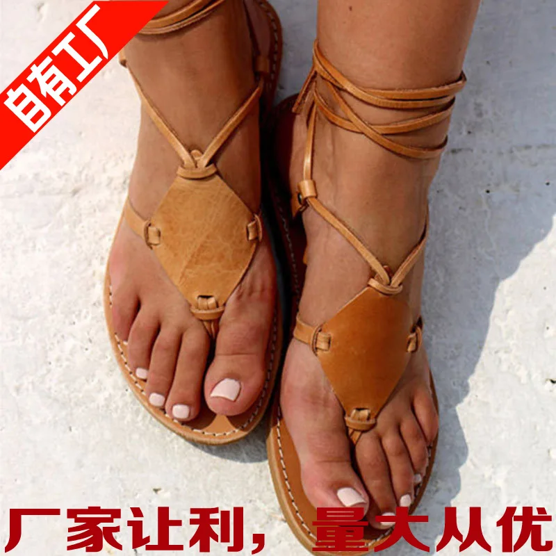 

-2019 Summer New Products Casual Cross Straps Hollow out Sandals Women's Large Size 40-43 Sand