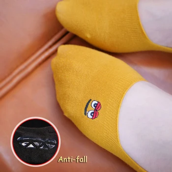 

4 Pairs/Pack Embroidered Expression Woman Socks Cool Slipper Invisible Socks Women Summer No Show Non-slip Cotton Candy Color