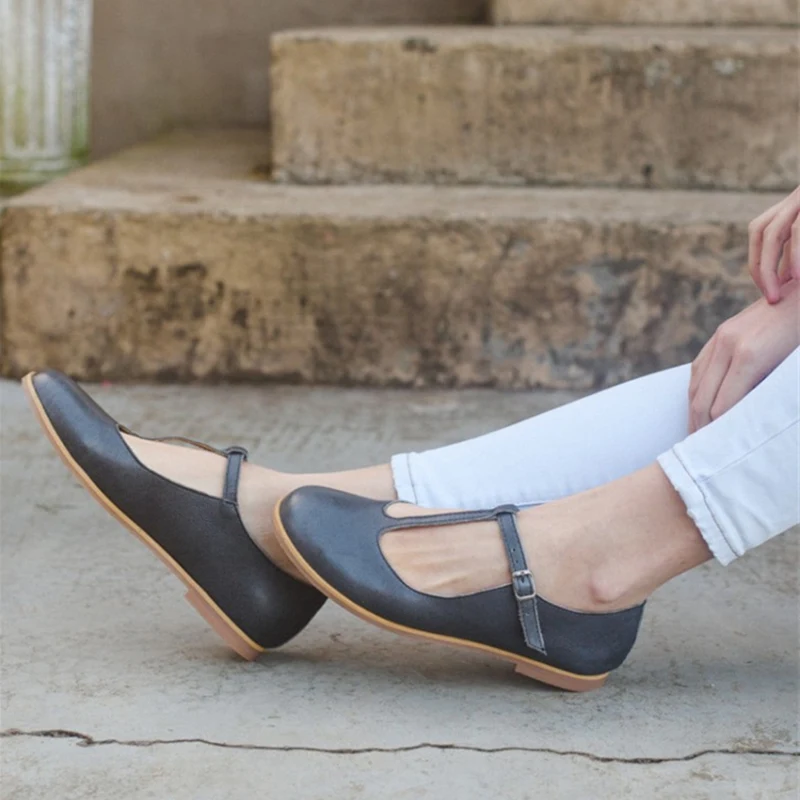 2021 New Oxford Shoes For Women Flat Shoes Retro Handmade T-straps Casual Flats Loafer Shoes Women Large Size 45 47 48