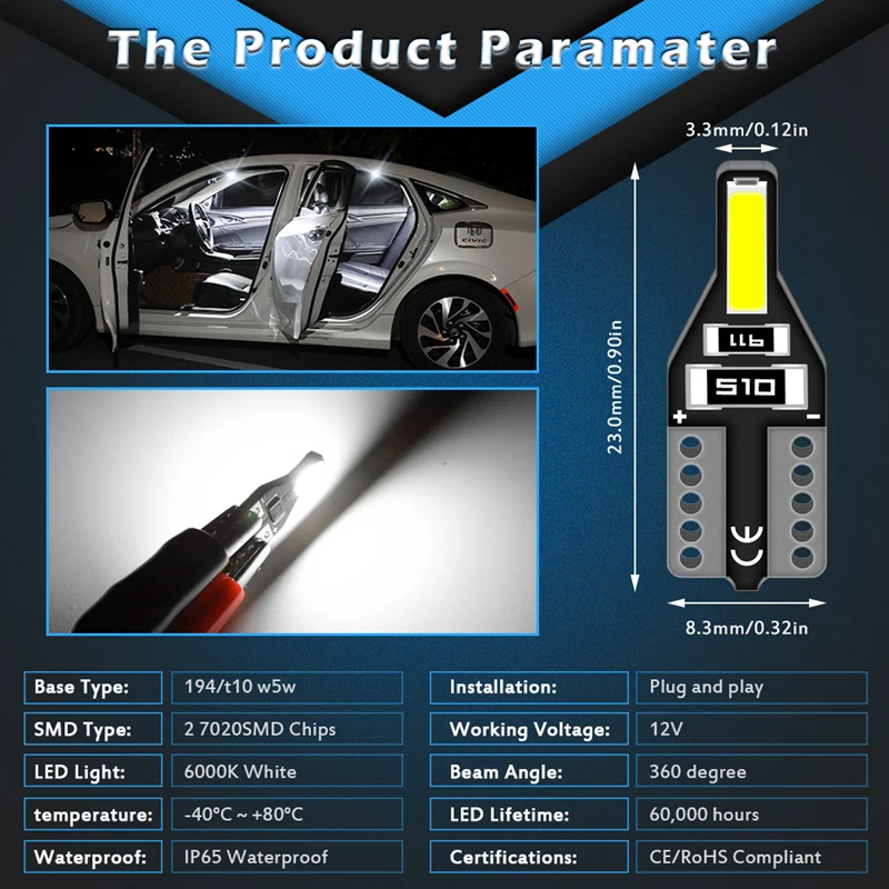2 шт. T10 W5W Светодиодная лампа Автоматическая внутренняя светодиодная подсветка светильник для Volkswagen VW Passat b6 b8 b5 b7 Гольф 4 6 mk7 mk6 mk3 t5 t6 Автомобильные светодиодные лампы 12v