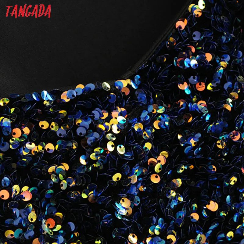 Tangada, женское сексуальное тонкое мини-платье с блестками, блестящее, длинный рукав,, женское Новогоднее платье для вечеринки, vestidos 3H173