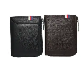 

New Fashion Men Genuine Leather Holder Front Pocket Blocking Zipper Wallets Anti-Theft Wallet Card Holders