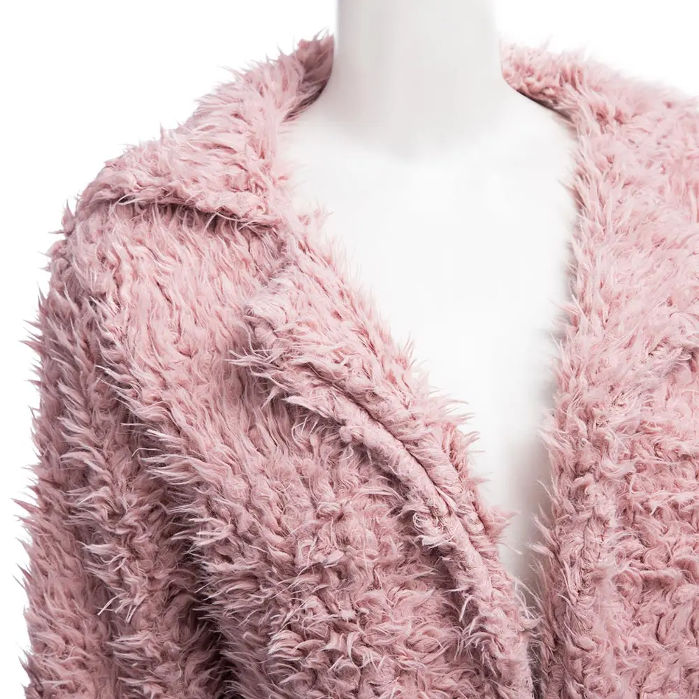 Wisalo зимнее серое шерстяное пальто теплая верхняя одежда женское розовое пальто из искусственного меха отложной воротник длинный рукав кардиган Женская верхняя одежда