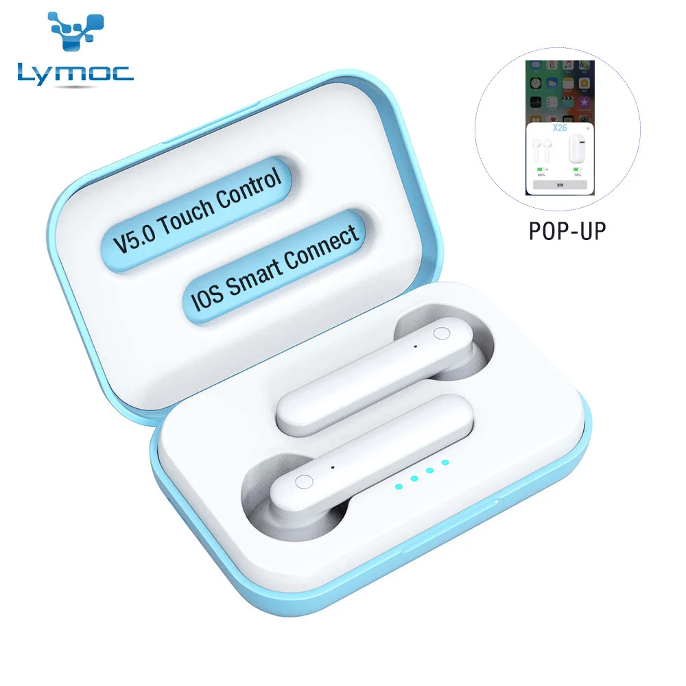 

LYMOC X26 Latest TWS Earphones Pops-up Bluetooth 5.0 Wireless Headsets Worktime 4Hours Touch Earbuds Noise Resolute Headphones
